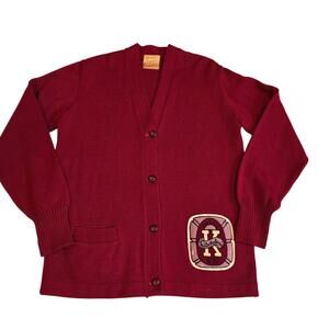Vintage‎ Wool Letterman Cardigan Distressed Maroon Medium Hawaiian Club